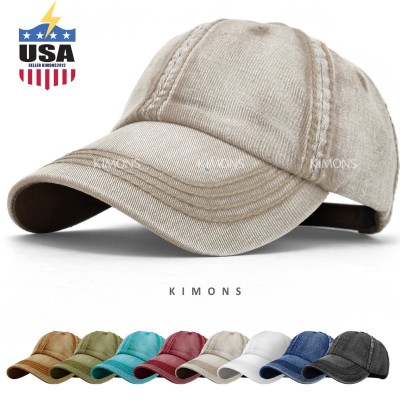 Seamed Washed Cotton Vintage Baseball Ball Cap Hat Dad Adjustable Dyed Low Denim  eb-99740024